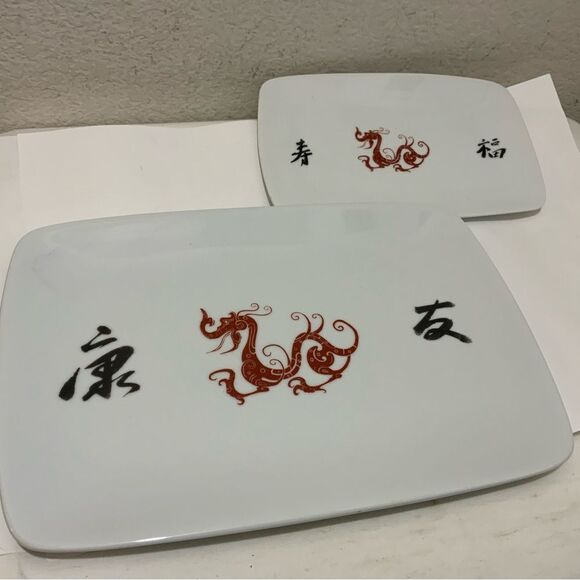Set 3 Bia Cordon Bleu Red Dragon Stoneware Platter 2 platters 14.5" x10" one 9x6 - Picture 4 of 16